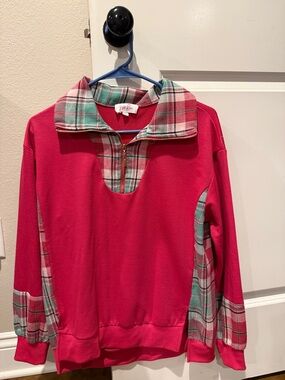 Jess Lea pink Plaid Trim Pullover Sweatshirt